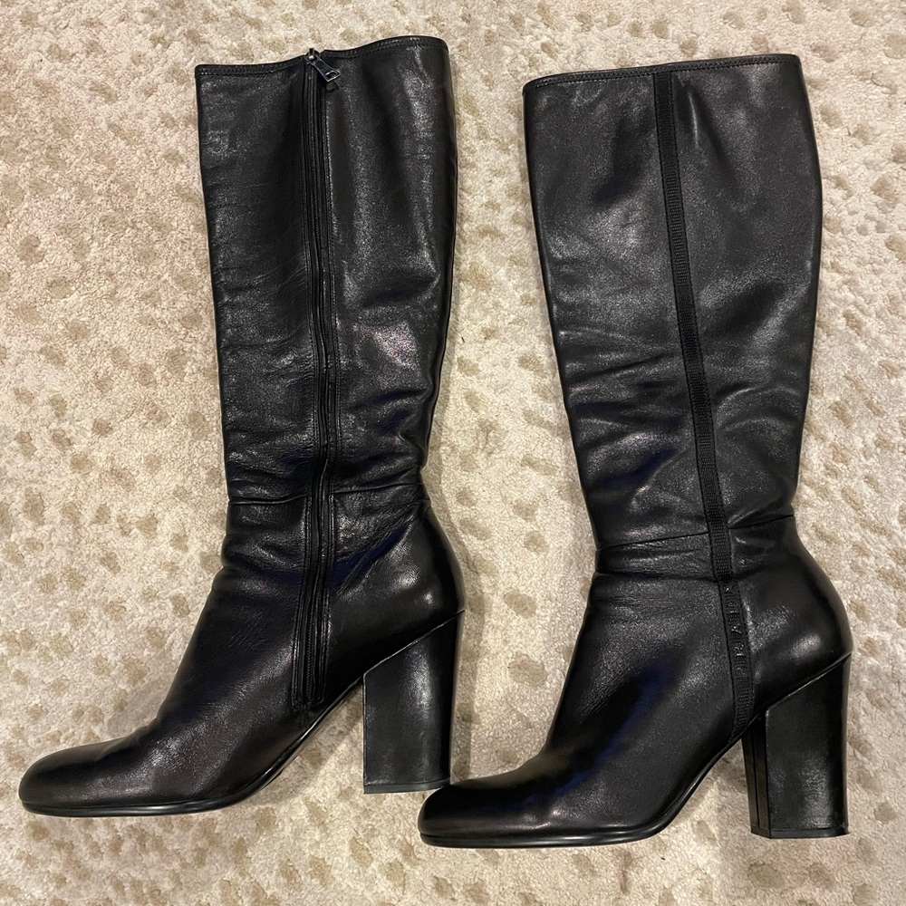 Prada Black Leather Heeled Ankle Boots - Picture 2 of 13